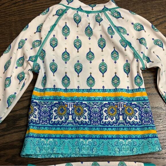 Cabana Life Rash Guard Bikini Set White Green Print 6-12 Months - Picture 7 of 10